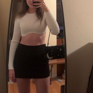 Princess Polly Cream Ribbed Knit Cropped Sweater